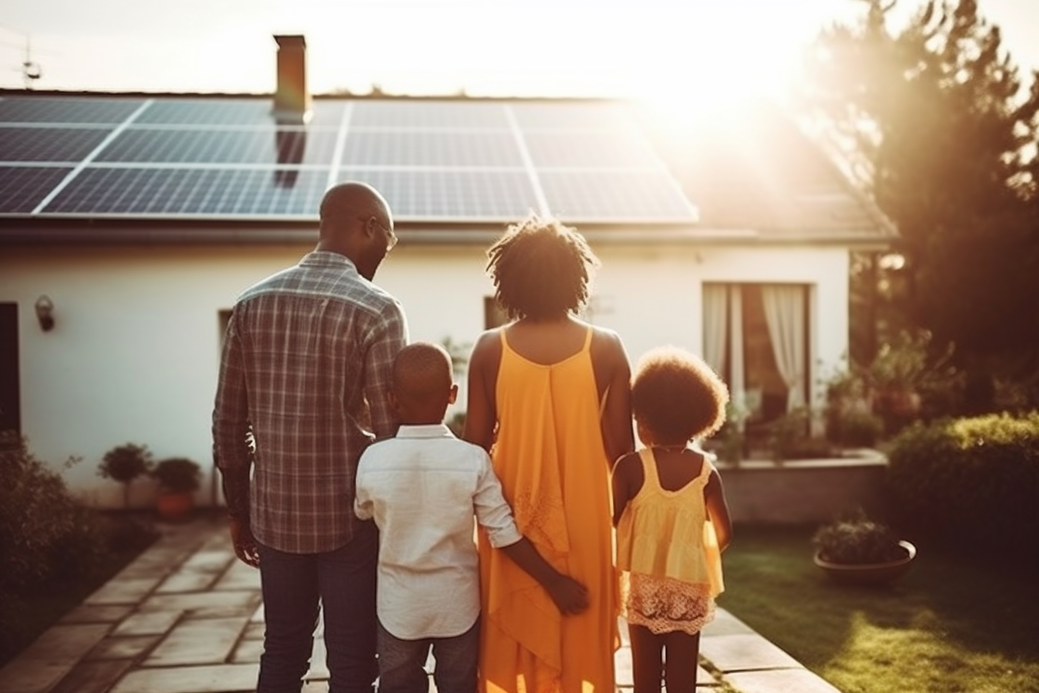 Family enjoying solar powered home